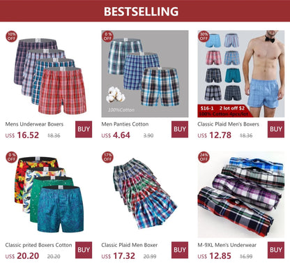 4Pcs/lot M-4XL Classic Men Boxer Shorts