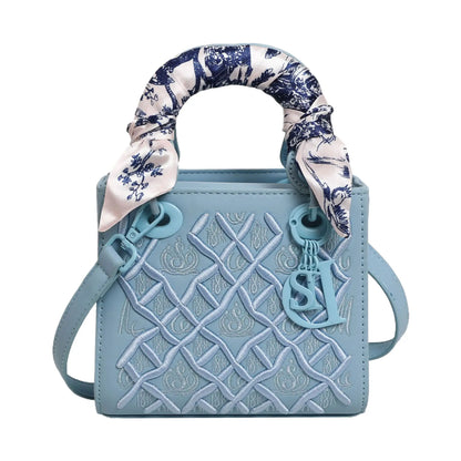 Embroidered Top Handle Crossbody Bag with Scarf