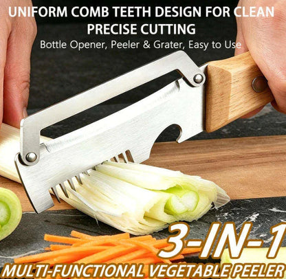 3-in-1 Stainless Steel Vegetable & Fruit Peeler with Oak Handle