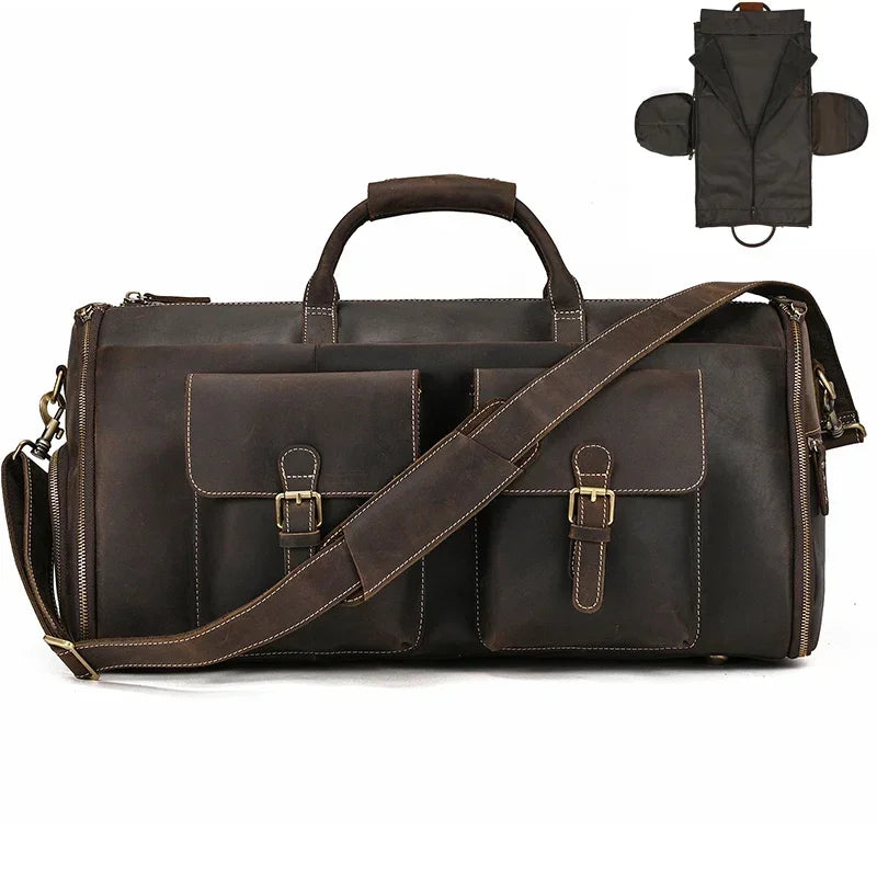 Crazy Horse Leather Travel Bag for Suits