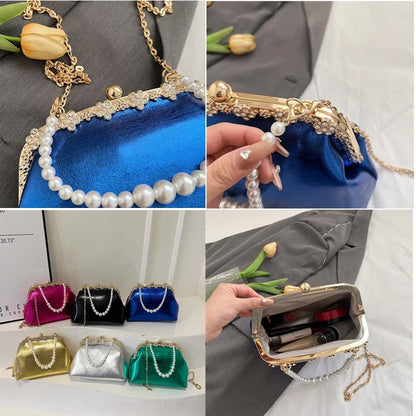 Luxury Pearl Chain Minaudière Shoulder Bag