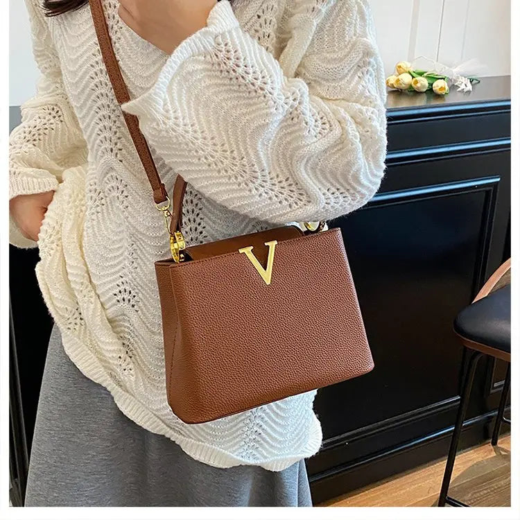 Buckled Leather Shoulder Handbag