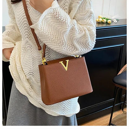 Buckled Leather Shoulder Handbag