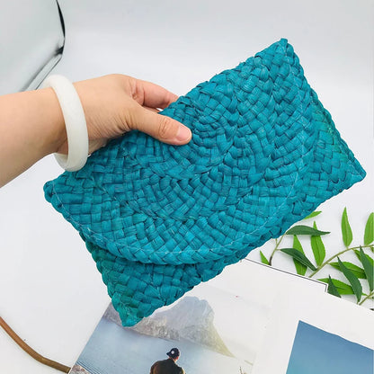 Women’s Handwoven Straw Envelope Clutch Bag
