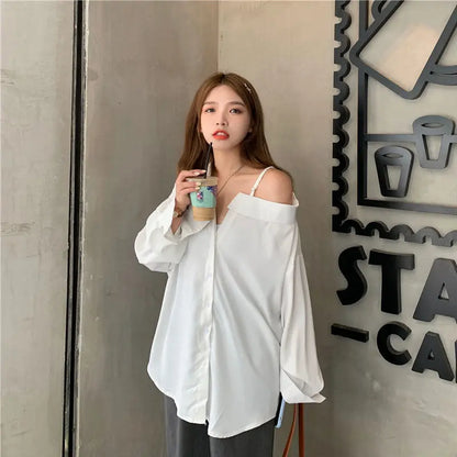 Korean Style Off Shoulder Long Sleeve Shirt