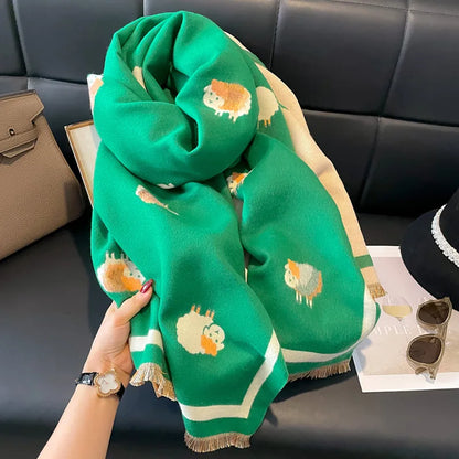 Women’s Winter Bird Print Warm Scarf