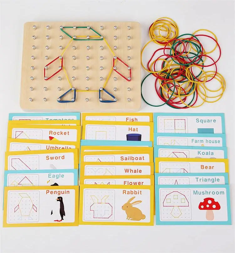 Wooden Montessori Geoboard Geometric Pegboard