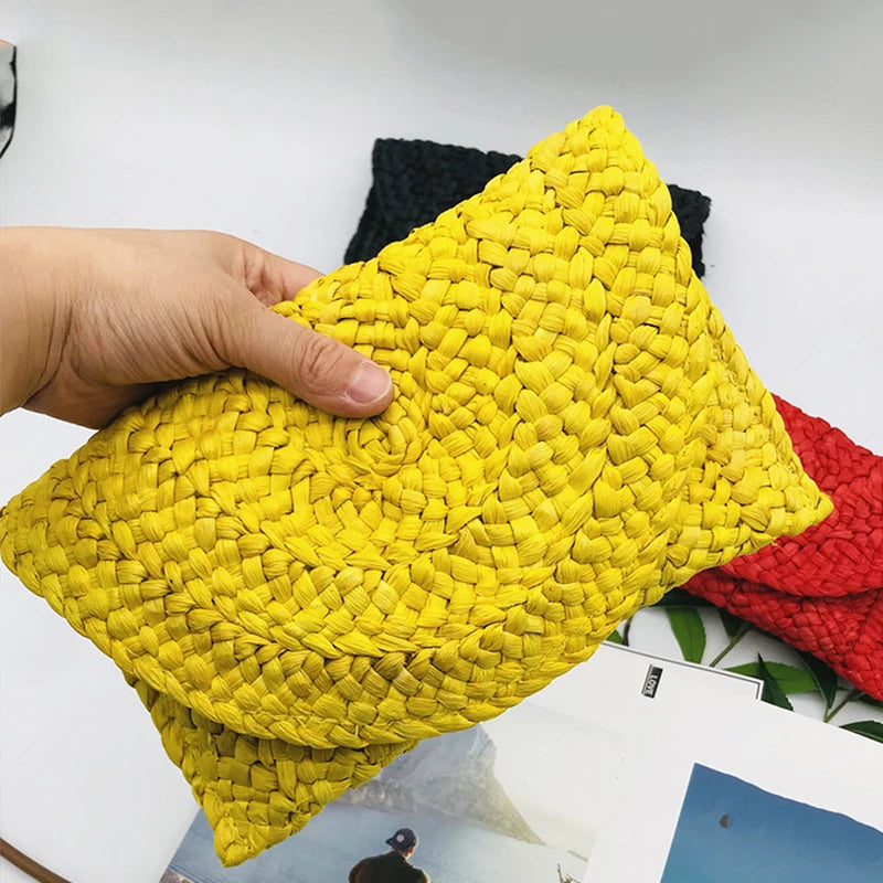 Women’s Handwoven Straw Envelope Clutch Bag