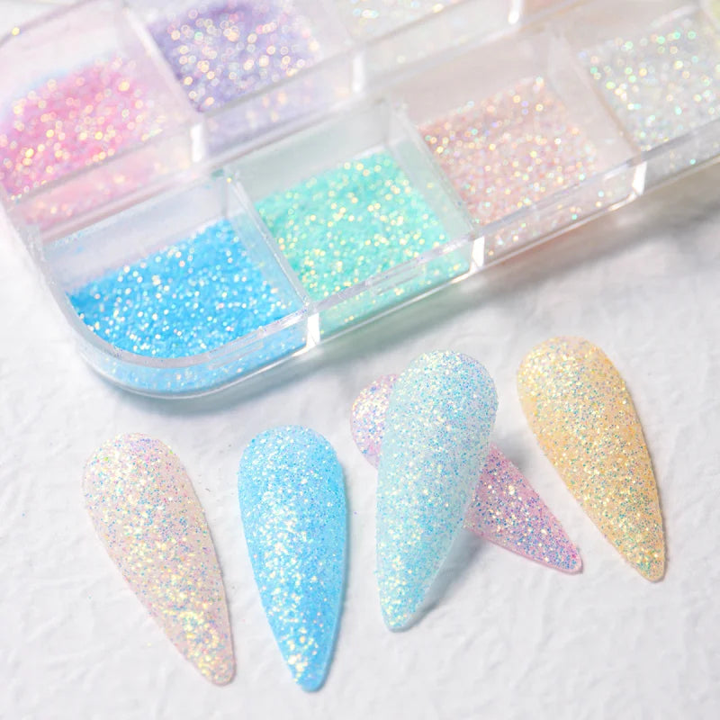 12 Grid Glow Nail Art Glitter Powder
