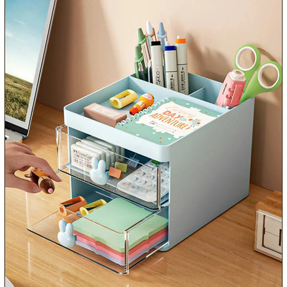 Small Desktop Organizer with Drawers & Storage Box