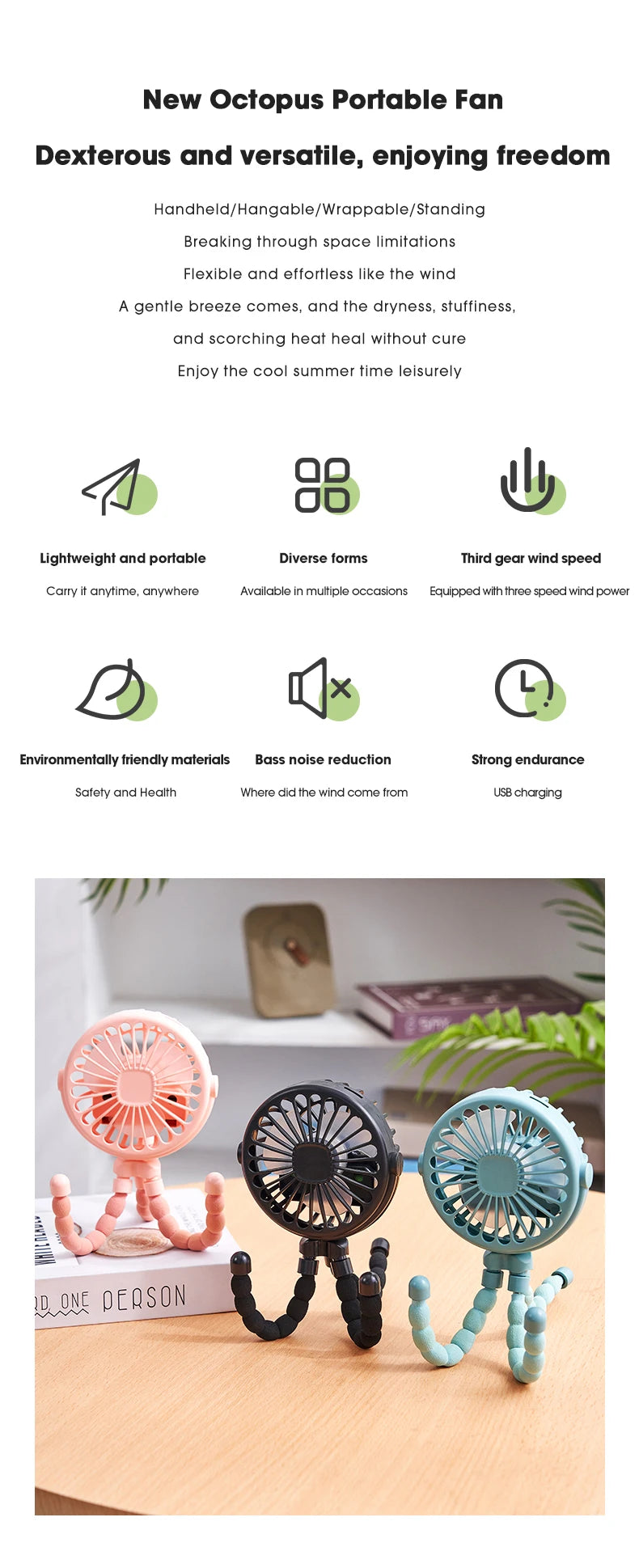 Portable Flexible Tripod Fan