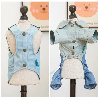 Fashion Dog Denim Jumpsuit with Bowknot Design