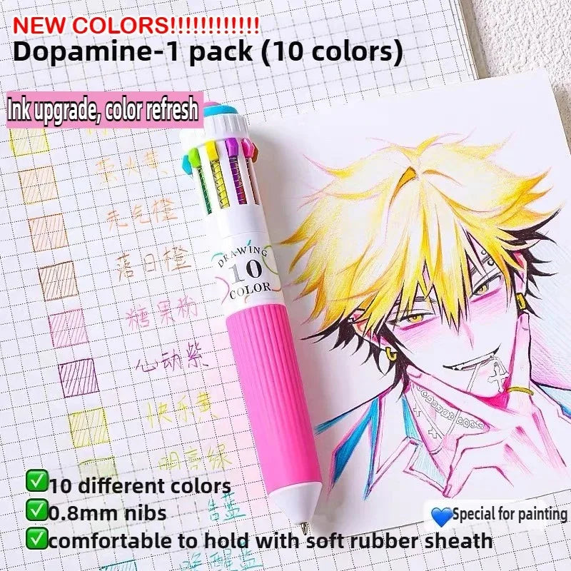 0.8mm Soft Grip Multi-Colour Ballpoint Pen for Drawing & Writing