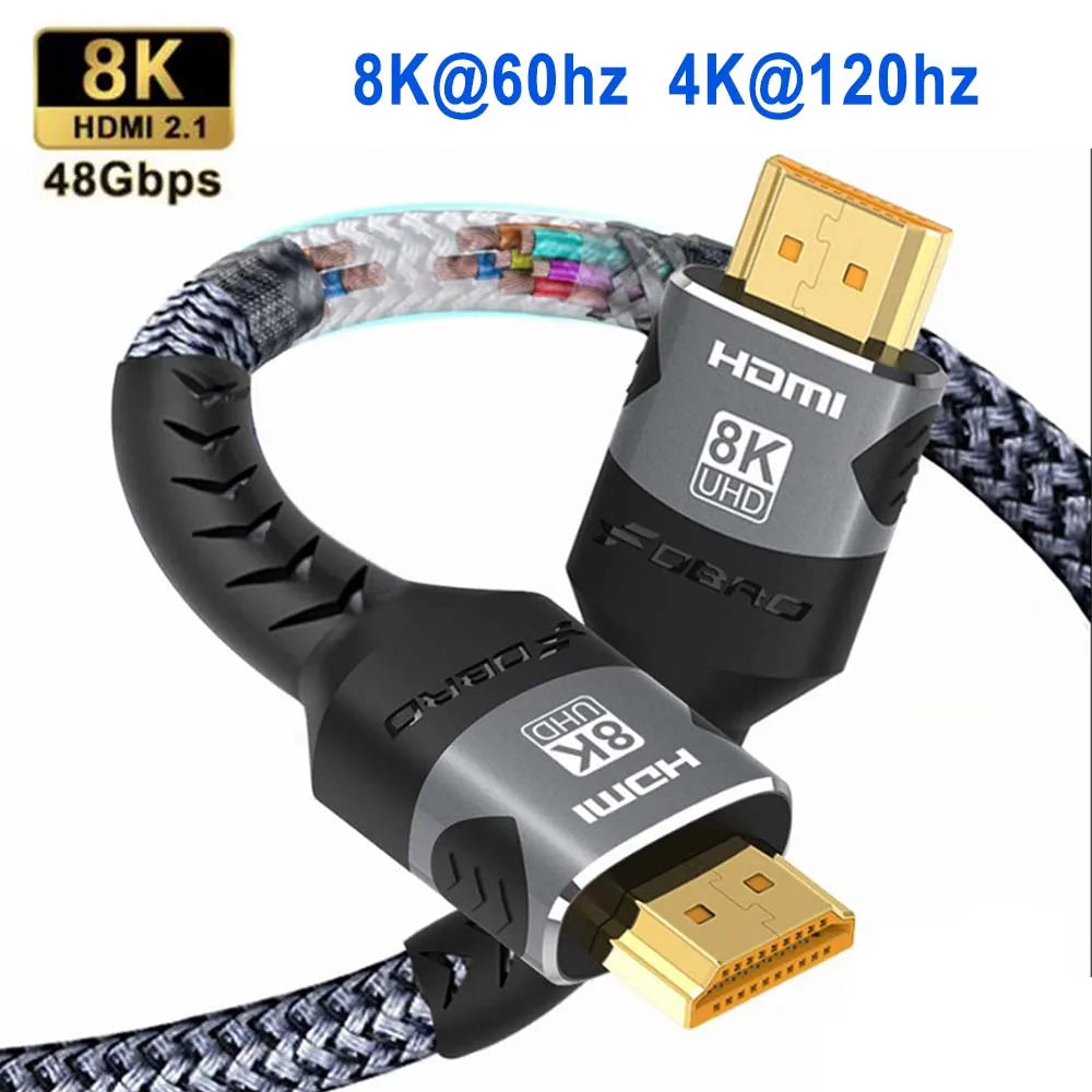 8K HDMI 2.1 Braided Cable – 48Gbps High Speed