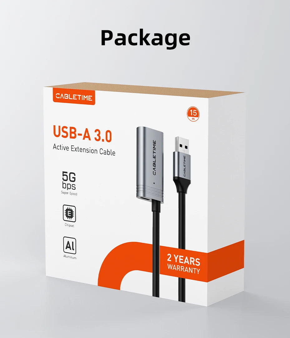 CABLETIME USB 3.0 Active Extension Cable – Male to Female