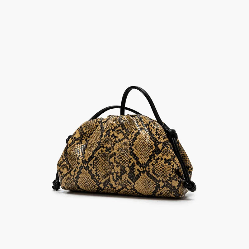 Snake Pattern Ruched Shoulder Bag