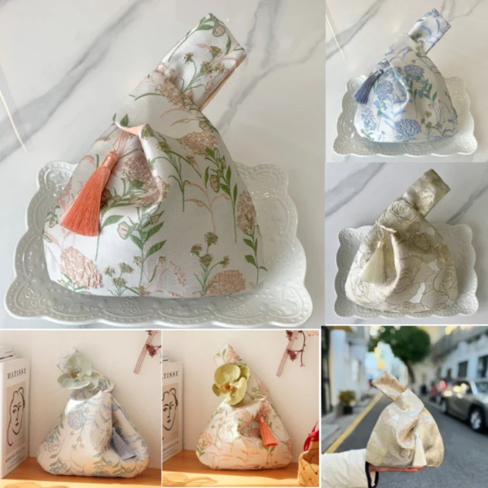 Flower Pendant Drawstring Fabric Lunch Bag