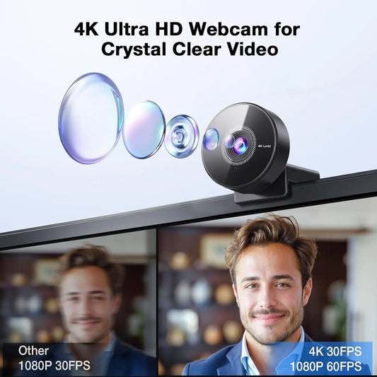 4K UHD Webcam with Microphone for PC