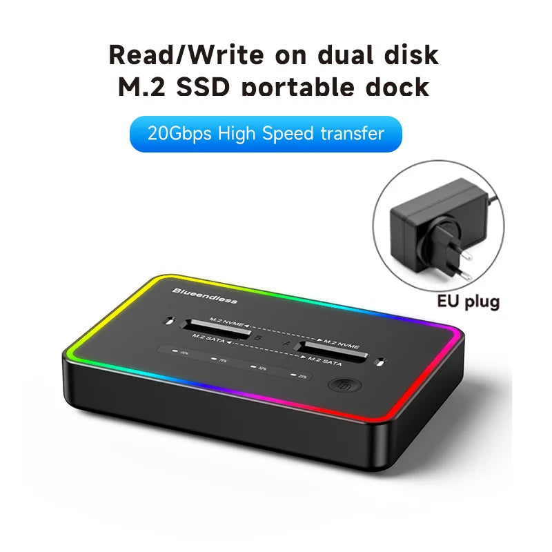 Dual M.2 NVMe & SATA SSD Docking Station with Offline Clone