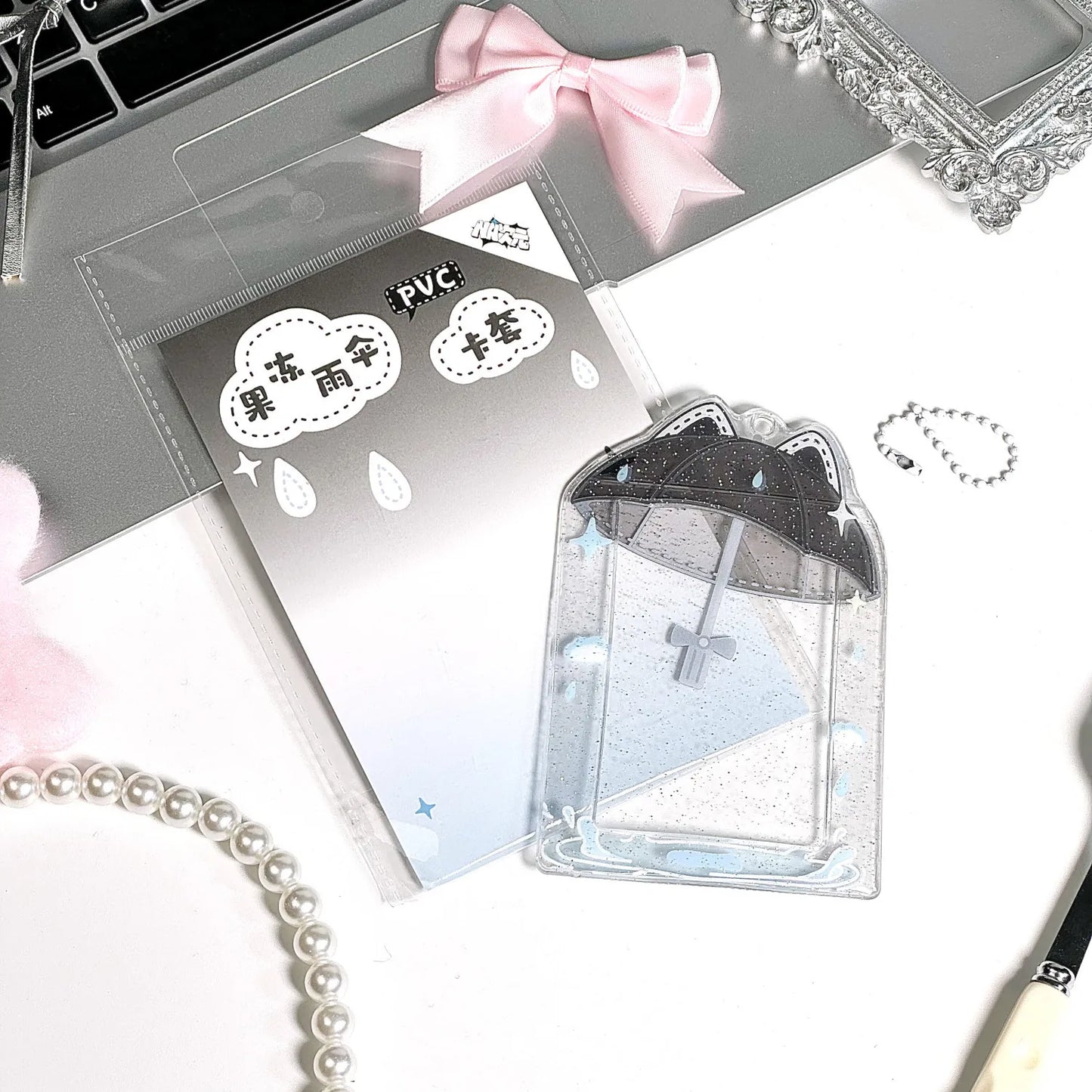 Cute Photocard Holder with Bow Keychain