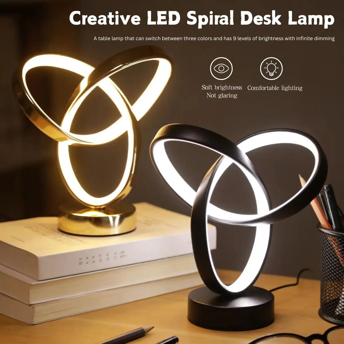 USB Modern Art Desk Lamp with Tri-Color Lighting