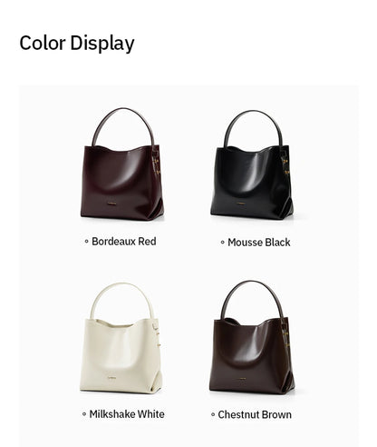 LA FESTIN Split Leather Bucket Tote Bag