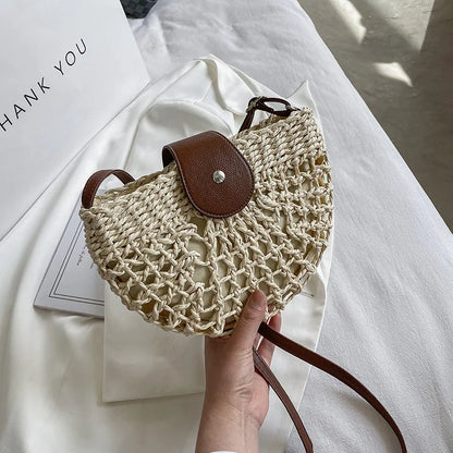 Handmade Half Moon Straw Crossbody Bag
