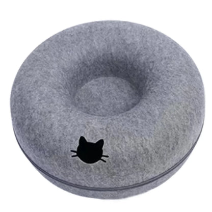 Interactive Round Cat Tunnel Bed with Scratcher