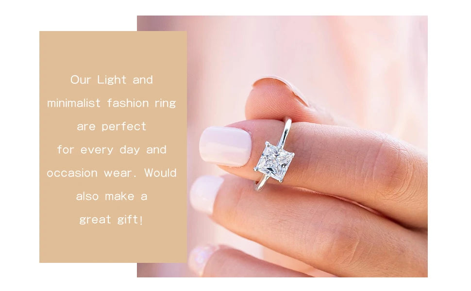 925 Sterling Silver 2CT Square Zircon Engagement Ring