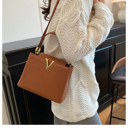 Buckled Leather Shoulder Handbag