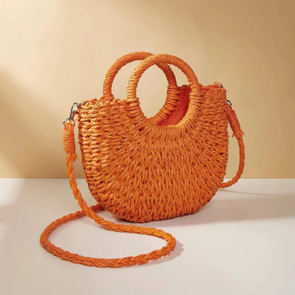 Handwoven Straw Rattan Crossbody Beach Bag