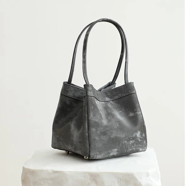 Custom Name Suede Leather Shoulder Bag with Top Handle