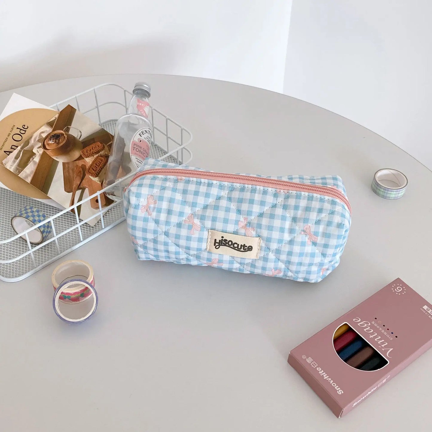Fresh Plaid Bow Print Pencil Case