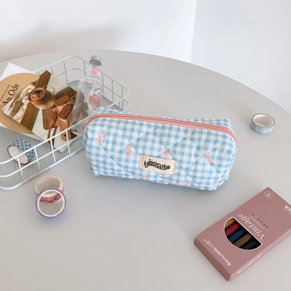 Fresh Plaid Bow Print Pencil Case
