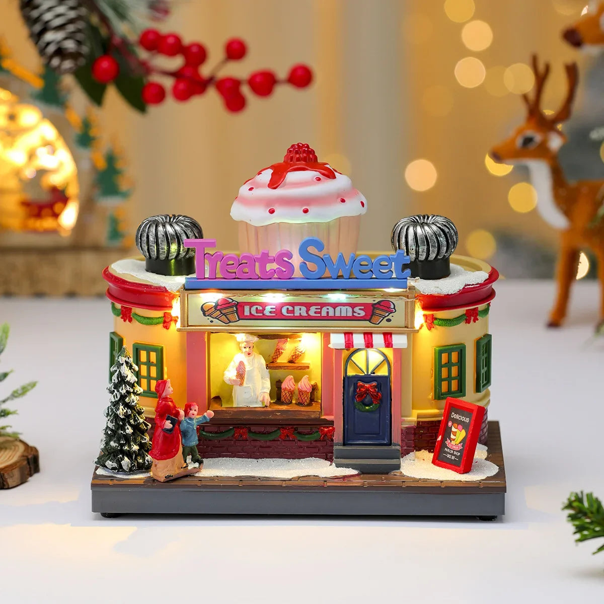 Rotating Light-Up Christmas Shop Music Box