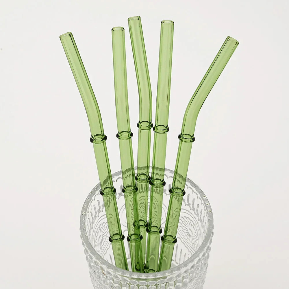 Bamboo Shaped Glass Drinking Straw Set