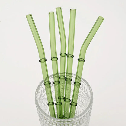 Bamboo Shaped Glass Drinking Straw Set