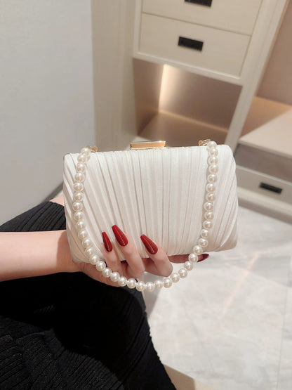 Pleated Design Satin Evening Clutch Bag