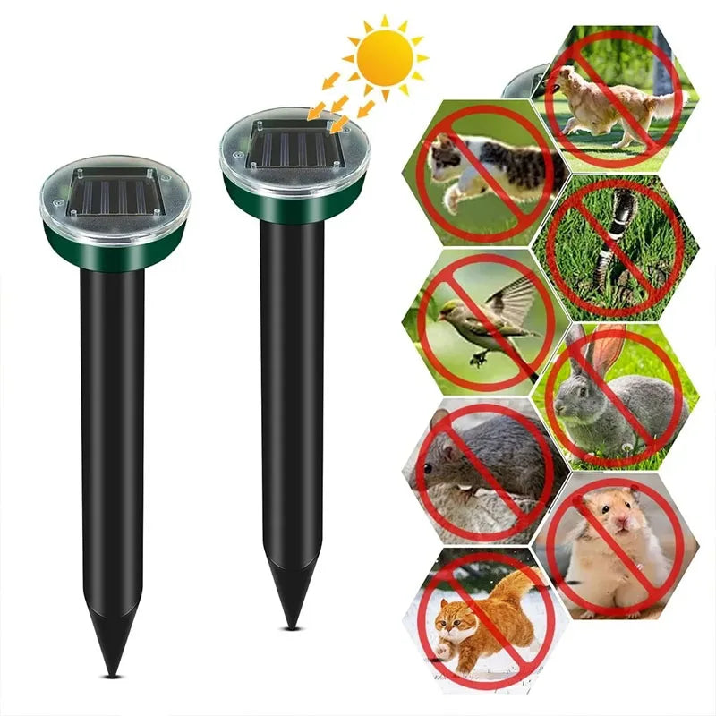 Solar-Powered Ultrasonic Mole, Mouse & Snake Deterrent Stakes