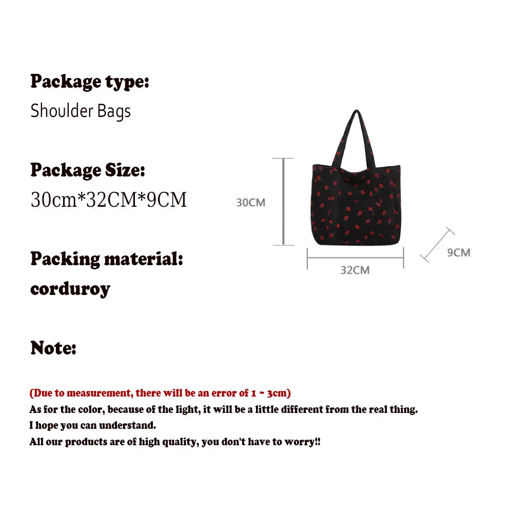 Corduroy Strawberry Print Tote Bag