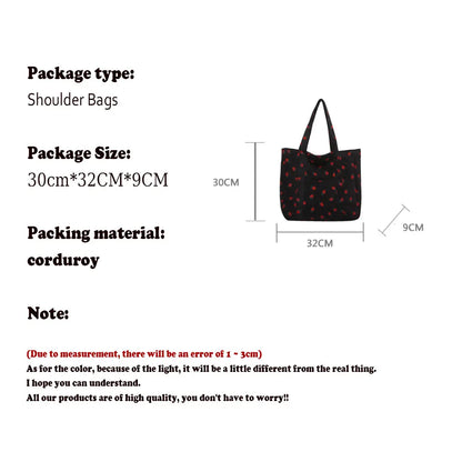 Corduroy Strawberry Print Tote Bag