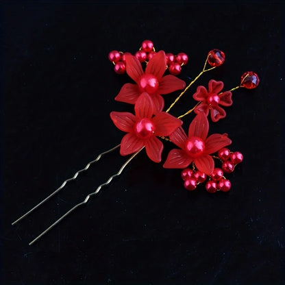 Pearl Rhinestone Flower Hair Pins