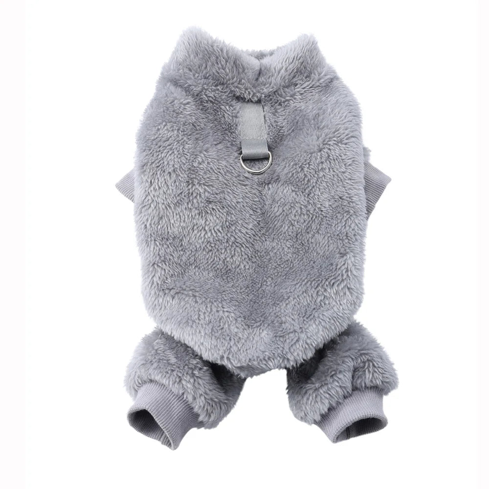 Warm Fleece Dog Jumpsuit with D-Ring
