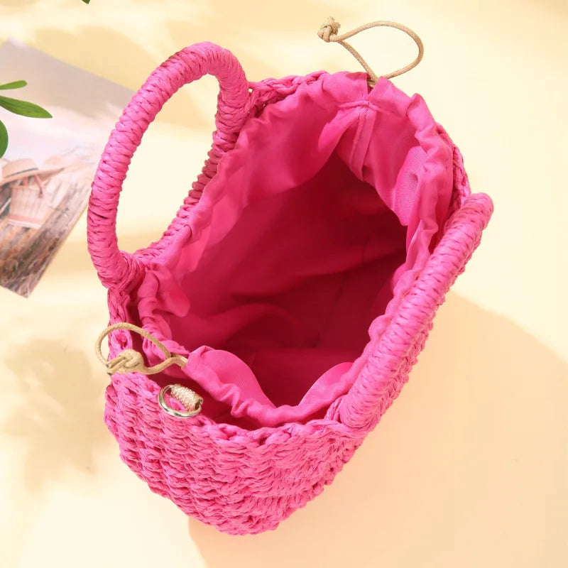 Handwoven Straw Rattan Crossbody Beach Bag