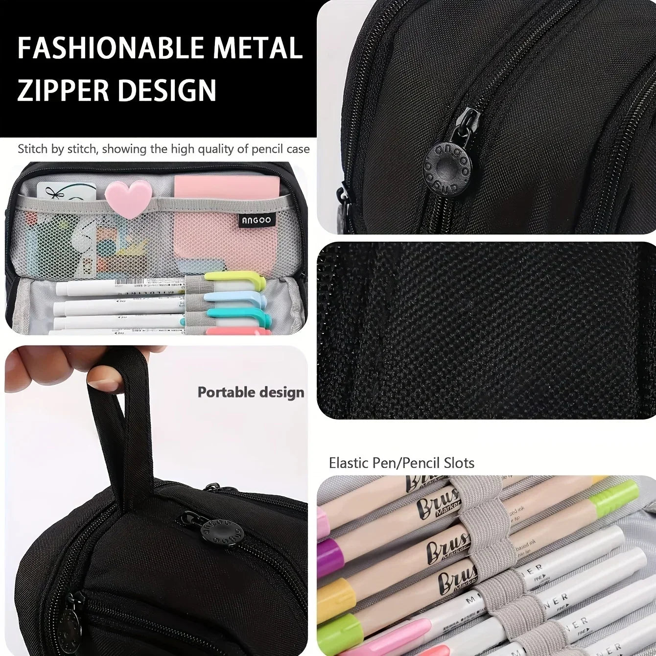 Large Capacity 4-Compartment Pencil Case Organizer