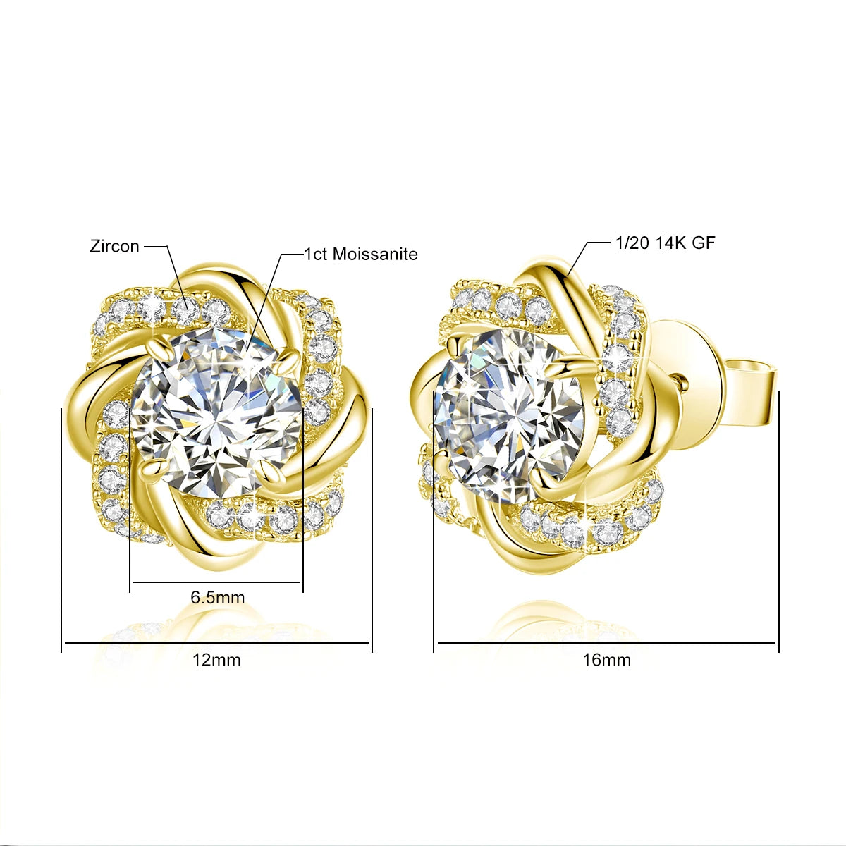 14K Gold Filled Floral Moissanite Stud Earrings