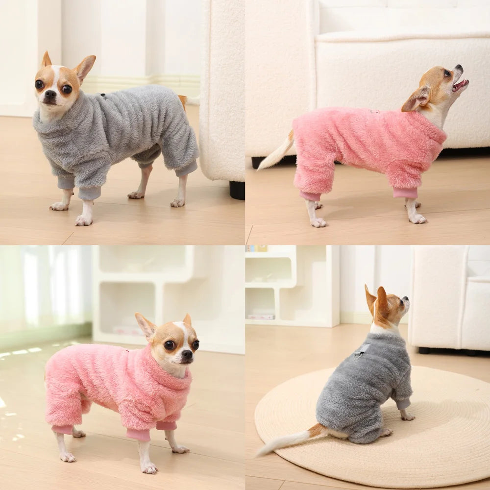 Warm Fleece Dog Jumpsuit with D-Ring
