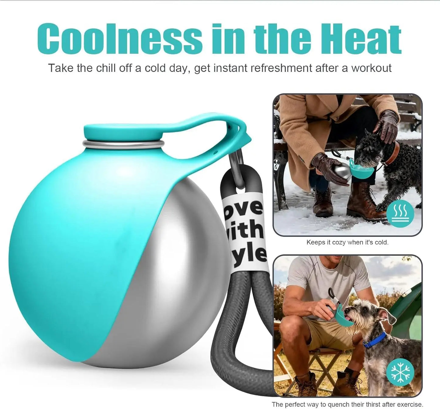 Portable Stainless Steel Dog Water Bottle with Collapsible Silicone Bowl