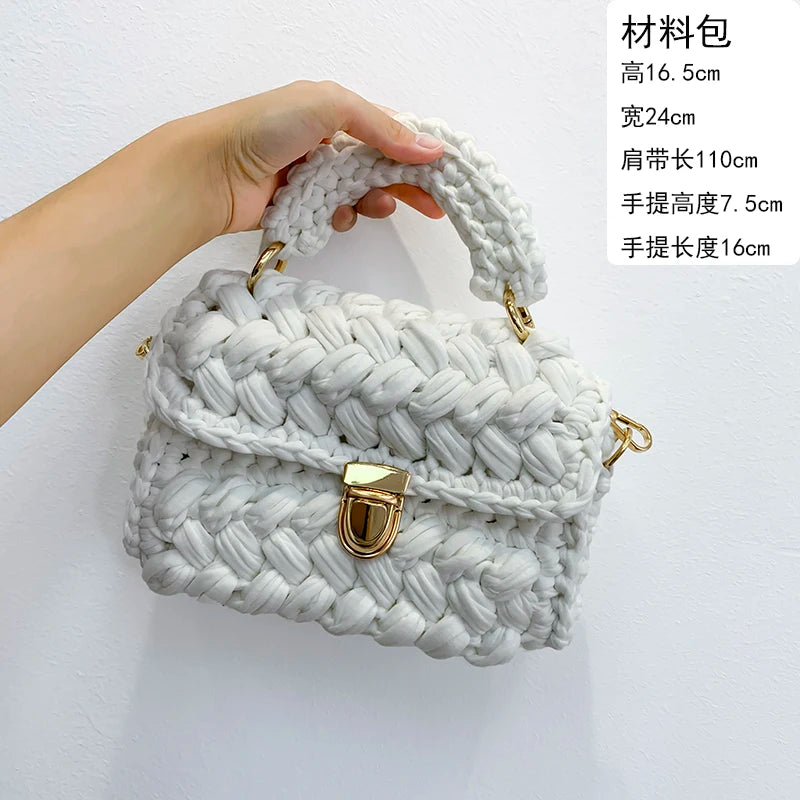 Woven Cotton Chain Crossbody Handbag