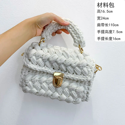 Woven Cotton Chain Crossbody Handbag